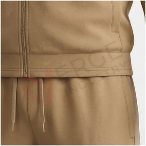 Ensemble de survêtement kaki pour homme, manches longues, col montant, fermeture éclair sur le devant, couleur unie, respirant, coupe décontractée, vêtements d'automne - Product Image 5