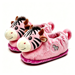 Pantuflas de Felpa Personalizadas con Diseño de Zebra Rosa para Niñas, Forradas con Felpa Suave, Bordadas, con Relleno de Algodón PP - Product Image 1