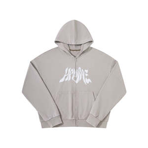 Chaqueta de streetwear para hombre, personalizada, de felpa francesa con lavado ácido, efecto desgastado, ajuste cómodo, con pedrería, estilo vintage, con cremallera y capucha. - Product Image 4