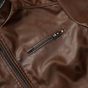 OEM Men's Genuine Leather Streetwear Winter Jacket with Zipper Closure Sherpa Lining <b>Fur</b> <b>Trim</b> Breathable Stand Collar - Product Image 3