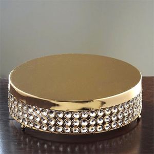 Luxury design Round <b>Gold</b> Metal <b>Cake</b> Stand with Crystal Trim and Mirror <b>Top</b> handmade - Product Image 1