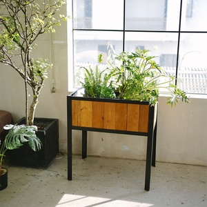 Jardinière rectangulaire en bois brun avec pieds en acier enduit de poudre 29.5x19.5x31in Sac PP amovible pour jardin extérieur - Product Image 3