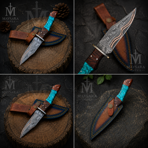 Cuchillo Táctico Portátil de Caza con Hoja Fija de Acero de Damasco y Cobre, con Funda y Mango de Resina de Palisandro, para Camping y Actividades al Aire Libre - Product Image 5