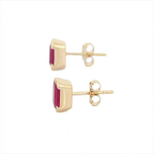14K Gold Octagon Ruby Stud <b>Earrings</b> in Half Bezel Setting - Product Image 5