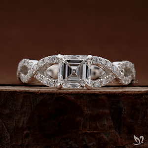 แหวนเพชรทรง Asscher 1 กะรัต ดีไซน์หรูหราสำหรับหมั้น ประดับเพชรแบบ Pave ด้านข้าง ดีไซน์เกลียว วงแหวนแยกส่วน รับรองโดย IGI ทองคำแท้ 10K สำหรับงานแต่งงานและวันครบรอบ - Product Image 1
