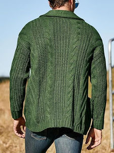 Fashion Daily Wear Men <b>Cable</b> Twist Cardigan Solid Green Full Sleeve Button Front Autumn Wear <b>Sweater</b> Standard Thickness Regular - Product Image 4