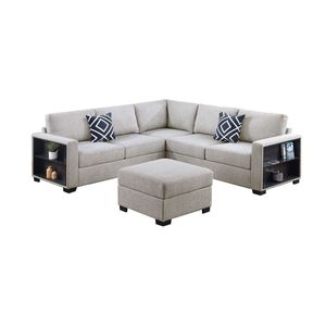 Set Divano Sezionale Contemporaneo 4 Pezzi in Bouclé Beige con Scaffale Integrato, Divanetto, Pouf a Cuneo Funzionale per Arredamento Soggiorno - Product Image 6