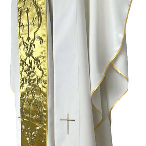 Nueva Casulla de Sacerdote Blanca Mate de Poliéster con Bordado Dorado y Estola, Hecha a Medida, Nueva Casulla Bordada 2026 - Product Image 4
