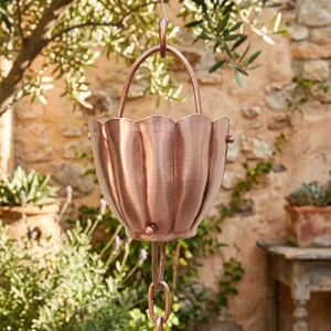 Fluted Copper Cup Rain Chain Decorative Outdoor Gutter Water <b>Feature</b> <b>Garden</b> Home Exterior Hanging Metal Rainwater Drainage Chain - Product Image 6