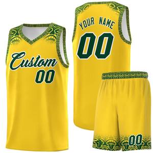 Ensembles personnalisés en or et vert avec impression personnalisée, tissu polyester léger et confortable, uniforme de sport, maillot de basket-ball - Product Image 2