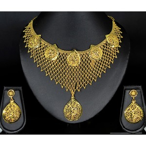 Collar con pendientes Conjunto de joyería Latón puro chapado en oro Alta calidad Emiratos Árabes Unidos Árabe Dubai Collar Diseño Collar Conjunto de joyería - Product Image 3