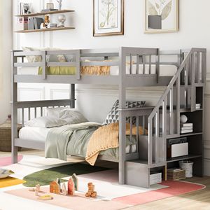 Letto a castello grigio a due piazze con contenitore e sponda di protezione per cameretta bambini/dormitorio (vecchio SKU LP000109AAE) - Product Image 1