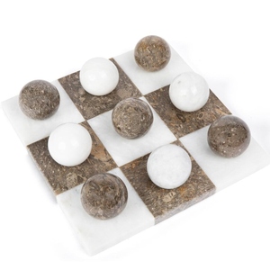 Jeu de Tic Tac Toe en marbre artisanal avec sphères, jeu de stratégie de table décoratif luxueux pour le divertissement familial - Product Image 2