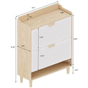 31.5 Inch Nordic Style Solid Wood Shoe <b>Storage</b> Cabinet <b>2</b> Flip <b>Drawers</b> Free-standing Organizer for Entryway Shoe Racks Stands - Product Image 3