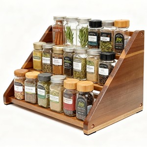 Étagère à épices Aqdus Saleem AC-2417 à un seul niveau en bois d'acacia, style moderne du milieu du siècle - Rangement de cuisine - Product Image 1
