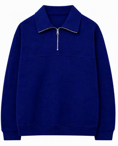 Suéter de Cuello Alto para Hombre, Color Azul Rey, Cierre de Cremallera de un Cuarto, Tejido de Felpa, Ecológico, Transpirable, Corte Regular, Color Sólido, Informal, Manga Larga - Product Image 6
