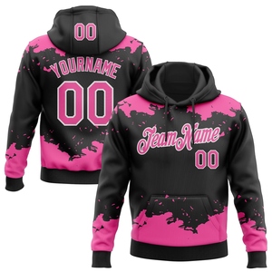 Sweat-shirt à capuche sportif personnalisé OMMIZ INDUSTRY, motif fragmenté noir, rose et blanc, vente en gros - Product Image 1