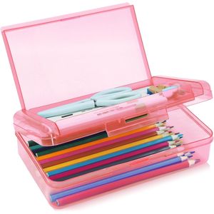 1 Confezione Astuccio Rigido Traslucido a Doppio Strato in Plastica, Elegante Porta Penne e Matite con Chiusura a Scatto, Borsa Contenitore per la Scuola - Product Image 1