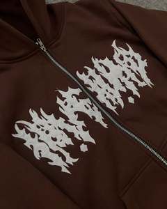 Custom Heavyweight Brown <b>Zip</b> Up Hoodie Graphic Print Oversized Streetwear Full <b>Zip</b> <b>Hooded</b> Sweatshirt for Men - Product Image 2