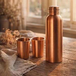 Bouteille d'eau en cuivre pur pour restaurants et cafés, bouteille de service d'eau traditionnelle pour la vente en gros, exportateur indien - Product Image 2