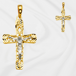 14k White Yellow Two Tone <b>Gold</b> Silver Plated Christian <b>Crucifix</b> Cross <b>Pendant</b> Fashionable Diamond Accent Classic Children's - Product Image 6