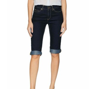 Shorts en jean taille haute premium pour femme, coupe skinny, délavé foncé, boutonnage frontal, couleur unie, décontracté d'été, longueur courte, tissu extensible - Product Image 1
