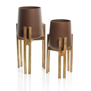 Minimalist Wooden Flower <b>Stand</b> with Black and Metal Planter for Indoor Green Plants Desktop Use Circular Design - Product Image 4