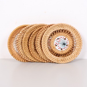 Ceramic rattan beverage coasters handcrafted cup mug coaster premium table <b>trivet</b> for drinks - Product Image 5