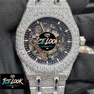 นาฬิกาข้อมือผู้ชาย ICELOOK รุ่นหรูหรา ขนาด 41 มม. ตัวเรือนสแตนเลส สเกเลตัน กระจกแซฟไฟร์ แสดงผลแบบอนาล็อก สไตล์ฮิปฮอป สายขนาด 20 มม. ปุ่มกดแบบซ่อน - Product Image 1