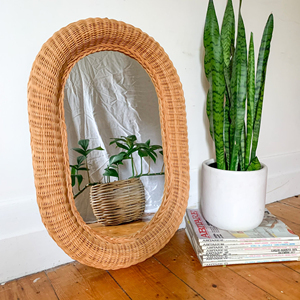 Oval rattan framed <b>mirror</b> bath room bedroom accessories decorative hand-crafted wall <b>mirrors</b> - Product Image 2