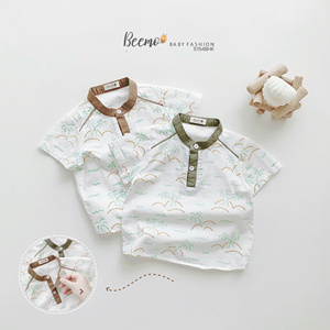 Ensemble décontracté d'été de haute qualité, imprimé motif plage, en coton, chemise polo et short tendance pour tout-petit garçon - Product Image 5