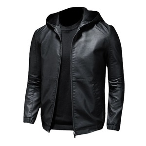 En stock Veste en cuir véritable 2025 Veste homme Hiver Automne Mode Vestes en cuir homme Slim à capuche Vêtements chauds en polaire - Product Image 2