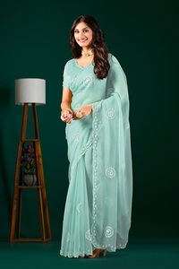Vexotrend Indian Designer Women's <b>Satin</b> Chiffon <b>Saree</b> Beautiful Patola Design Traditional Style Wedding Diwali Party Wear Quick - Product Image 2