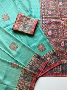 Emerald Green Silk <b>Saree</b> With Floral Motifs And <b>Red</b> Border For Wedding Wear - Product Image 2