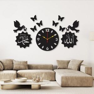 Horloge murale islamique traditionnelle en fer, motif d'inspiration arabe classique, rehaussant la décoration intérieure religieuse de la maison - Product Image 4
