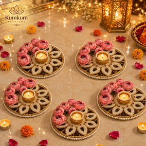 Handmade Rose Pearl Kundan Tealight Candle Holder Rangoli Diwali Wedding Home Decor Housewarming Pooja Return Gift <b>Christmas</b> - Product Image 2