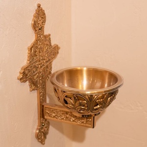Trending Brass Church Holy Water Font Wall Hanging Gold Finish Handmade Eco-Friendly Modern Design Durable Indoor Decor <b>Home</b> - Product Image 5