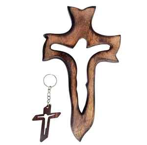 Escultura en Miniatura de Corazón de Madera Pulida, Regalo Religioso Ecológico para Cristianos, Decoración de Boda, Cruz - Product Image 1