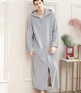Zipper Padded Casual Summer Smooth Nightgown for Women and Men Warm <b>Coral</b> Velvet Bathrobe Home Wear Sleepwear - Product Image 6