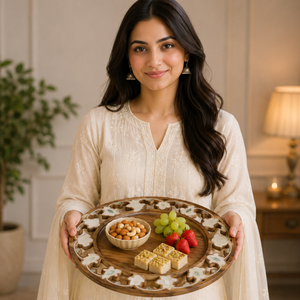 Luxury Mother of Pearl Handicrafts Wooden Serving Tray for Eid Decor Arabic Ramadan Home Decoration Kitchenware and Premium <b>Gift</b> - Product Image 2