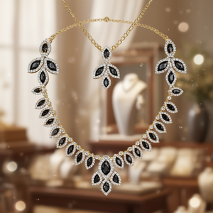 Fashion Jewelry Set-Black & White American Diamond Style Necklace - Product Image 3