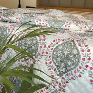 Rajasthani Cotton Filling Reversible Hand Block <b>Quilt</b> Cooling Eco-Friendly Vintage 60x90" 90x108" Luxury <b>Bedding</b> <b>Quilt</b> - Product Image 2