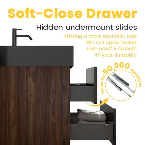 Grace 24 <b>Wall</b> Mounted <b>Floating</b> Bathroom Vanity Matt Black Engineered Quartz Sink Soft Black Drawers Premium Bathroom Vanities - Product Image 6