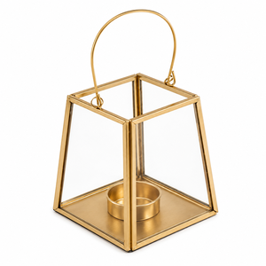 Tall Antique <b>Brass</b> Candle <b>Lantern</b> With Diamond Pattern Glass Panels Vintage Minimalist Square Metal Floor <b>Lantern</b> For Home Event - Product Image 5