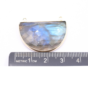 Labradorite Half Shape Faceted Silver Bezel 18K Gold Plated Sterling Silver Double Loop Gemstone Pendant Jewelry Making - Product Image 4