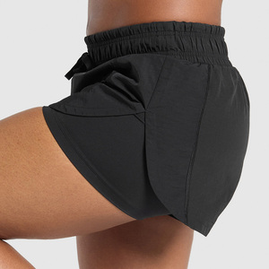 <b>Women's</b> High Waist <b>Black</b> Running <b>Shorts</b> with Elastic Waist Pockets 100% Cotton Knitted Fabric Regular Fit Casual Style - Product Image 5