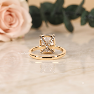 Bague de Fiançailles et de Mariage HIPHOP SPARKLE en Or Jaune 18K Haute Caratage, Minimaliste, avec Moissanite Taille Coussin VVS1 Couleur D, Sertie à Griffes - Product Image 4