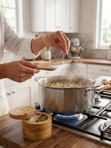 Pot à sel et poivre en bois avec cuillère, design minimaliste fait main pour la table et la maison - Product Image 5