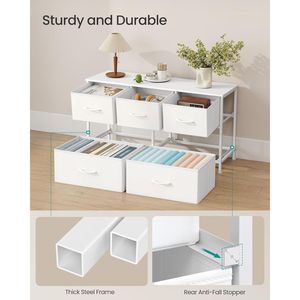 Commode avec 5 tiroirs en tissu non tissé, organisateur de rangement en acier et MDF pour placard et entrée, blanc nuage - Product Image 5