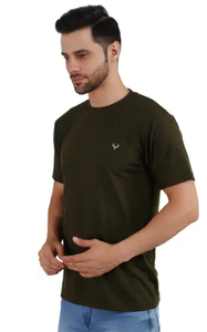 T-shirt col rond Premium Essential couleur olive – Mélange de coton ultra-doux et respirant, conçu pour un confort tout au long de la journée - Product Image 3